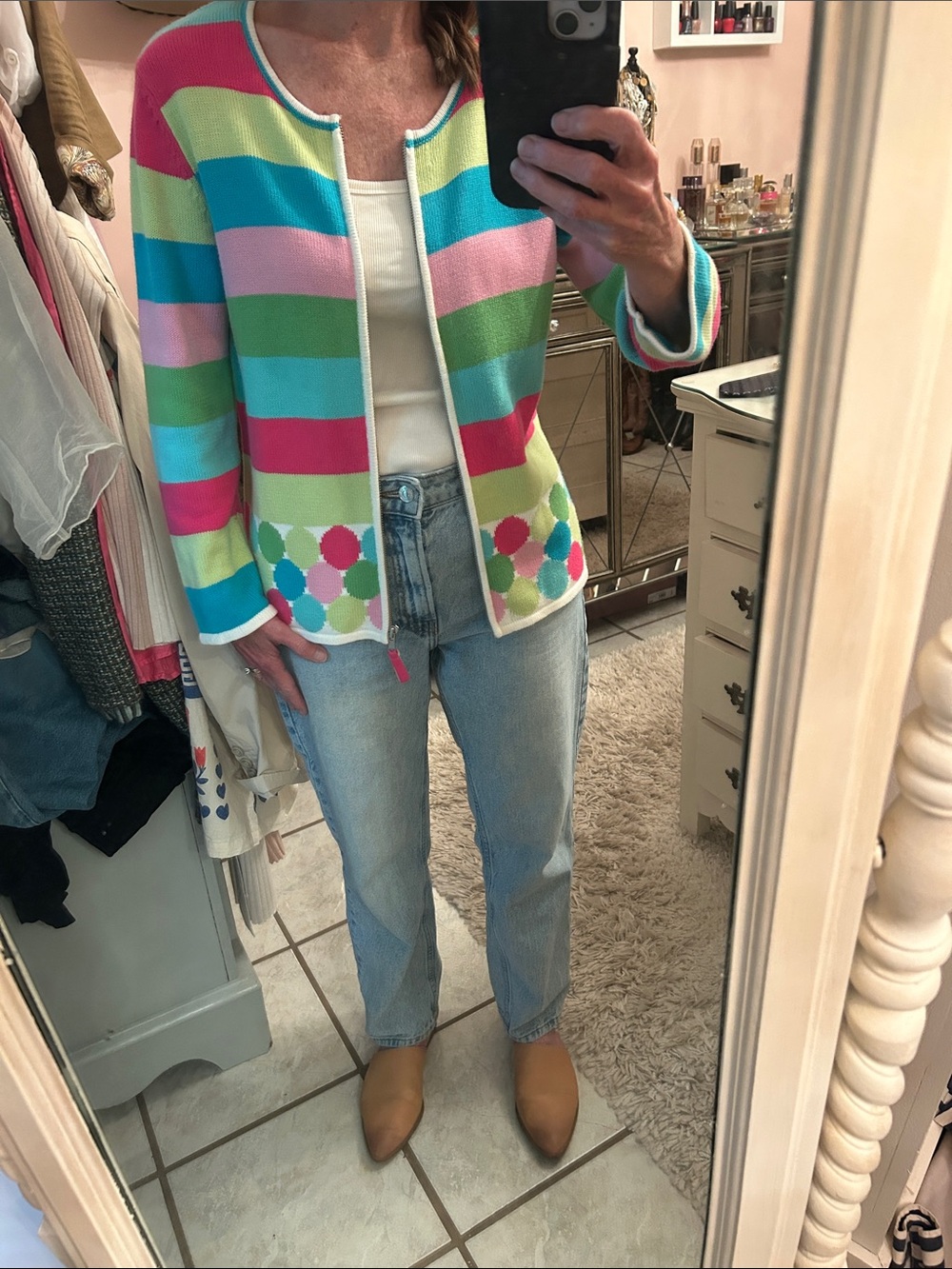 Susan Bristol Colorful Striped Zip Cardigan Sweater Y2K